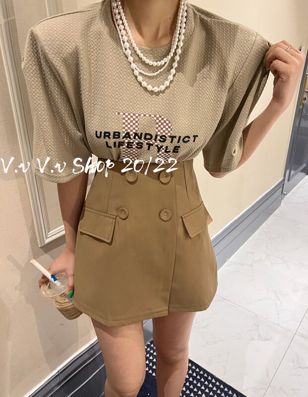 New in early summer! [v.v] niche B-shaped shoulder pad short sleeve T-shirt 7160# cqw