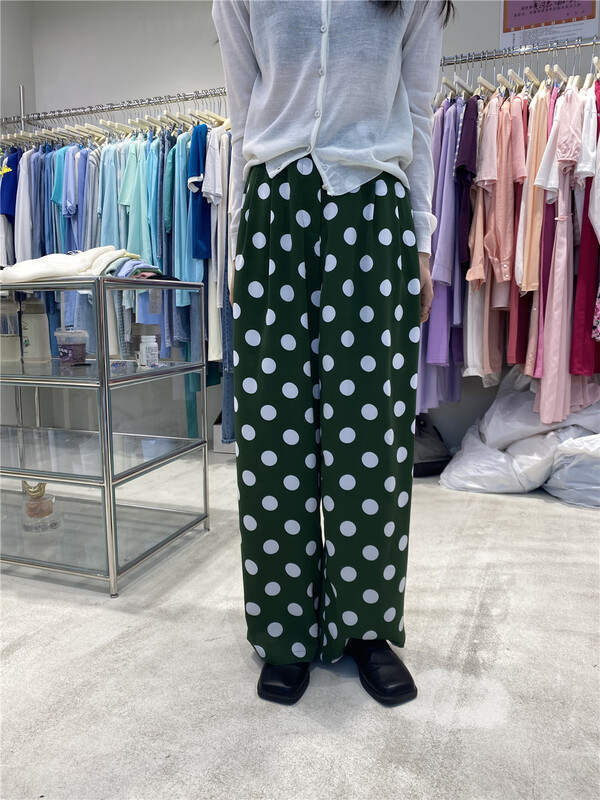 New in early summer! [emoni] niche design wave point loose and slim casual pants 10771# CLS