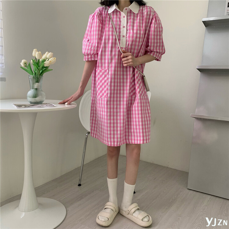 New in early summer! [within one boundary] Plaid age reducing loose dress 8692# LSW