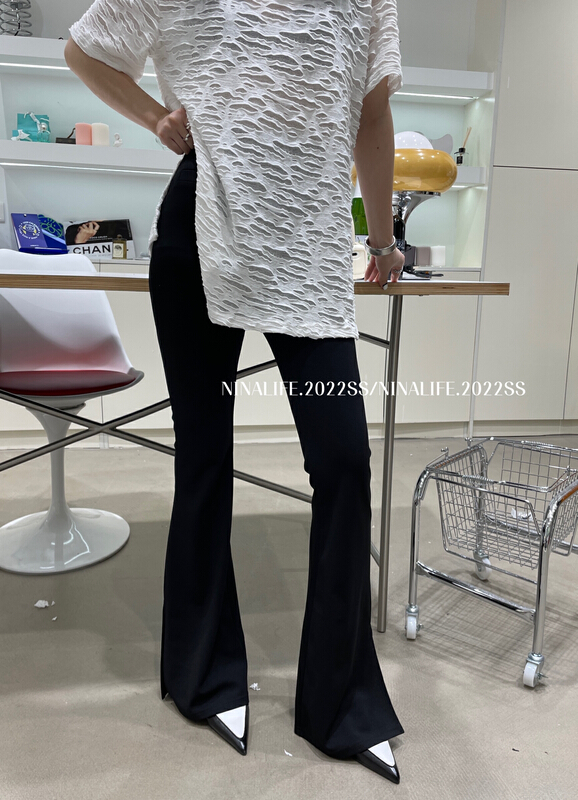 goods in stock! New year in early spring! [Nina life] Korean version high waist and thin slit horn casual pants 3896# XJ