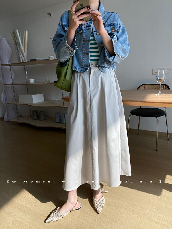 [moment with you] Korean version elastic waist A-line skirt 01611# LSW