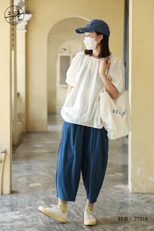 [original of three plain clothes] simple temperament, literary and artistic style, casual shirt 77018# XYJ