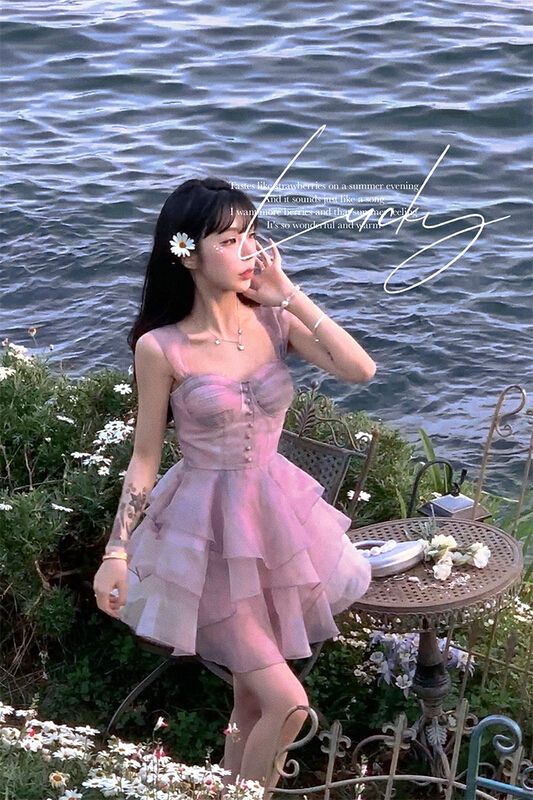 [w design] summer 2022 new sweet cool pure desire Zixia fairy short slim suspender dress 21551# WPL