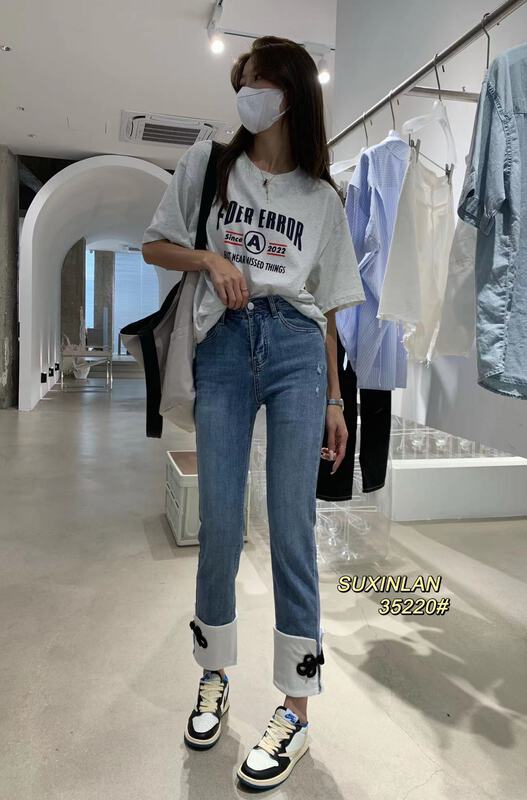 New in early summer! [plain blue] Vintage Jeans 35220# LSL with stitching design