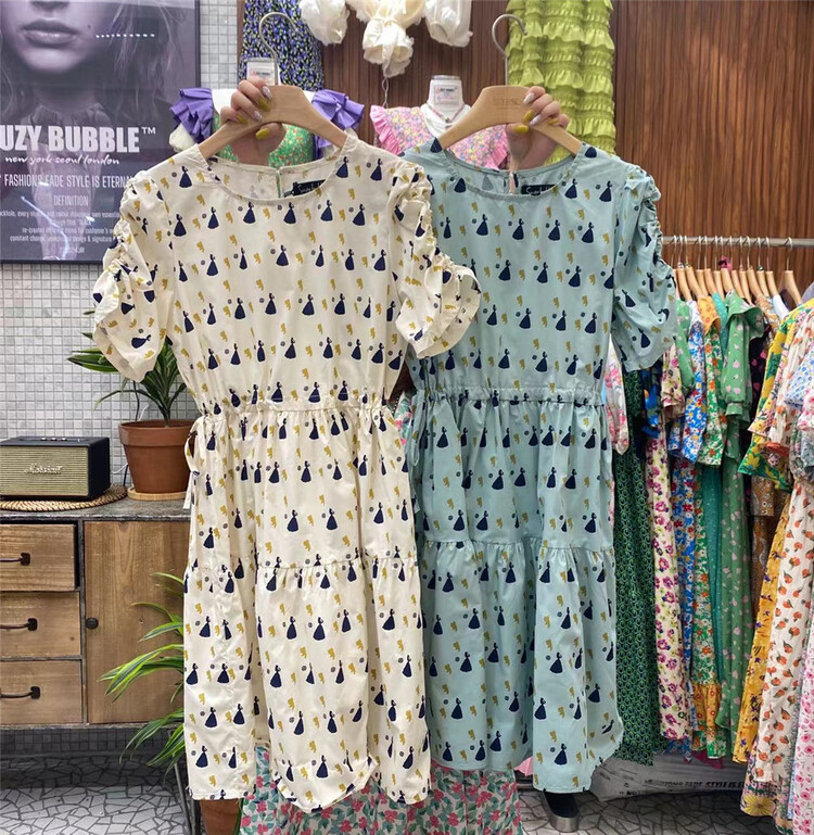[N21] French print waist dress ys2-812# WPL