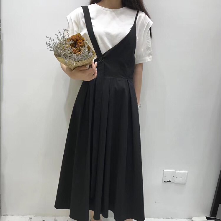 [Wuyi] lady suspender dress + short sleeve versatile T-shirt set 30059# XJ