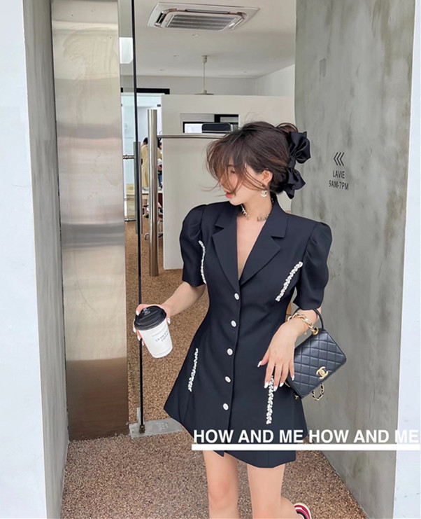 現貨!初夏新款!【 HOW AND ME 程熙】韓系西裝領質感輕熟連衣裙(不配項鍊)  8111-1#  LSL