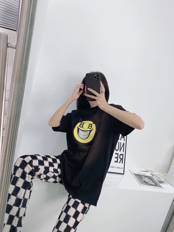 [YT] worn out hole design smiling face tie dyed short sleeve T-shirt t51148# PCZ