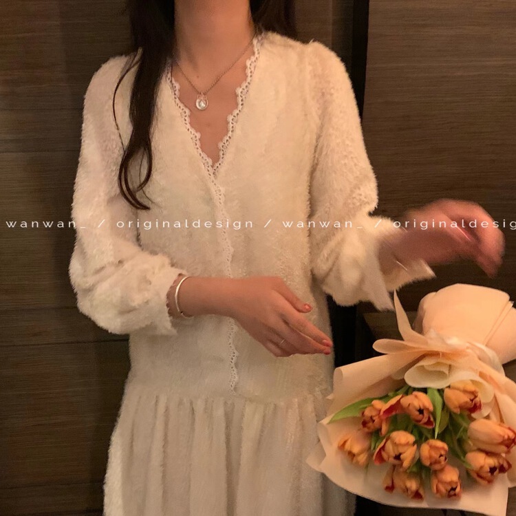 New year in early spring! [wanwan] V-neck elegant single breasted dress 1269# HBx
