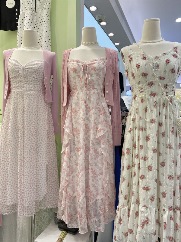 [6 + 6] Korean suspender floral fungus edge dress 2001# zxx