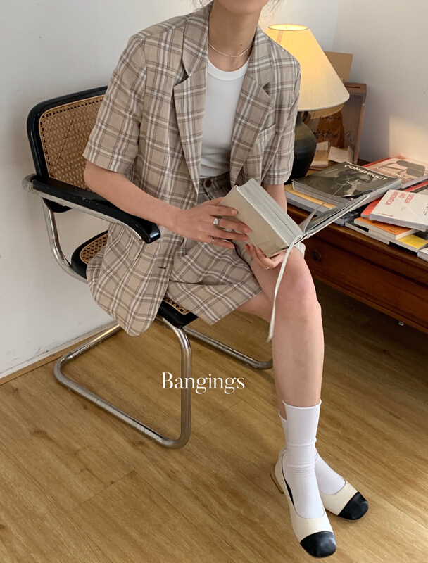 初夏上新!【BANGINGS】韓版亞麻格紋西裝  21SWW0103#  CLS