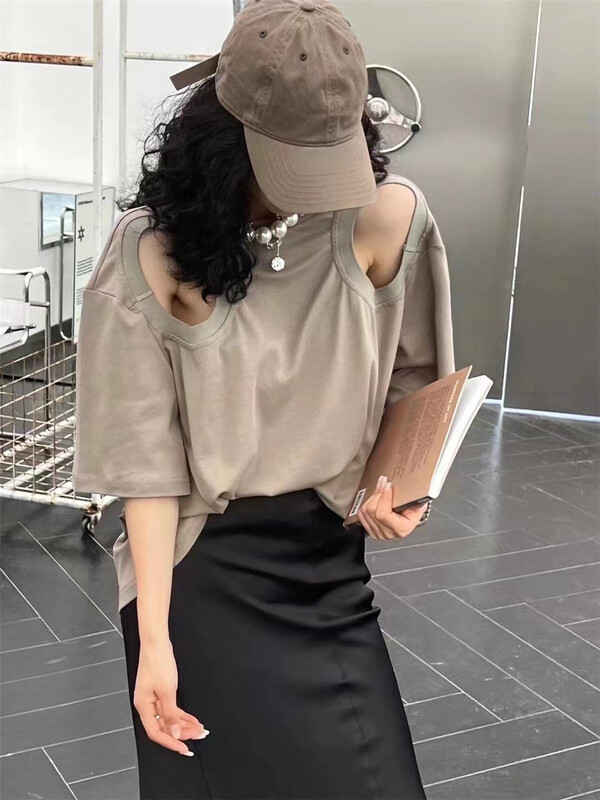 [Yan Zhen] Korean fashion hollow out design loose short sleeve T-shirt 98803# PCZ