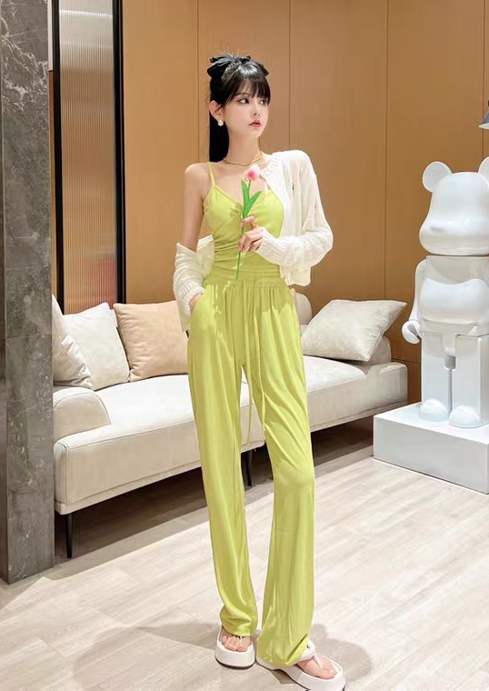 [fox] solid color suspender Vest + hanging elastic waist casual pants two-piece suit (excluding external matching) 8711# WTT