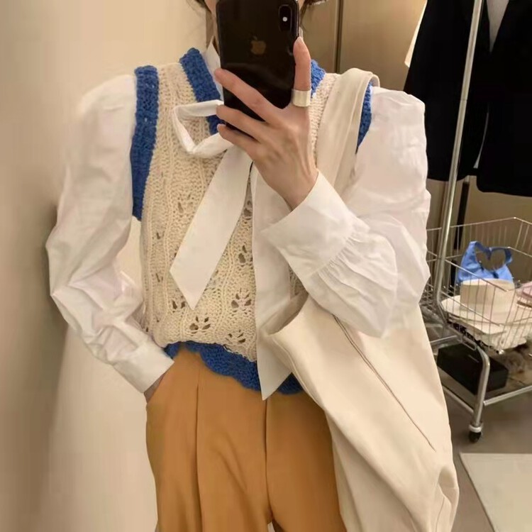 goods in stock! New year in early spring! [Mimosa] Korean contrast V-neck knitted vest 7112# hjy