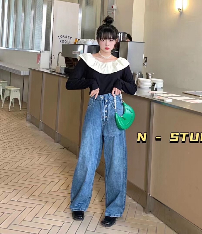 【N】 Fake two piece stitching design straight tube loose jeans n0011# WTT