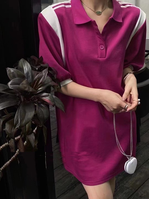 [Han C family] polo collar color contrast casual dress 9429# PCZ