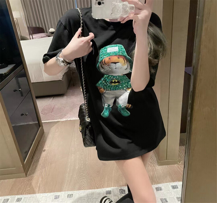 New in early summer! [big C studio] heavy industry Sequin little tiger short sleeve T-shirt 1776# PCZ