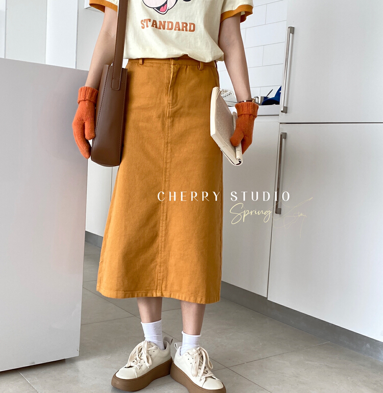 早春上新!【CHERRY STUDIO】簡約純色A字半身裙  5025#  HBX