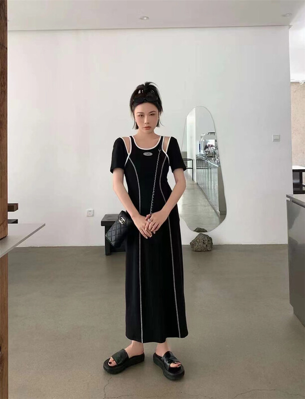 [mialiesy] simple temperament hollow contrast dress 536# PCZ