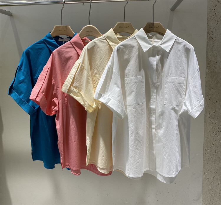 New in early summer! [miss LAN] casual solid short sleeve shirt 10098# XJ