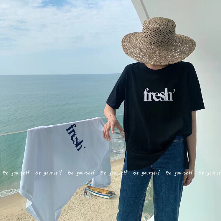 Original price 50.76! New year in early spring! [be your self] Korean casual slit letter printed short sleeve T-shirt t66093# LSL