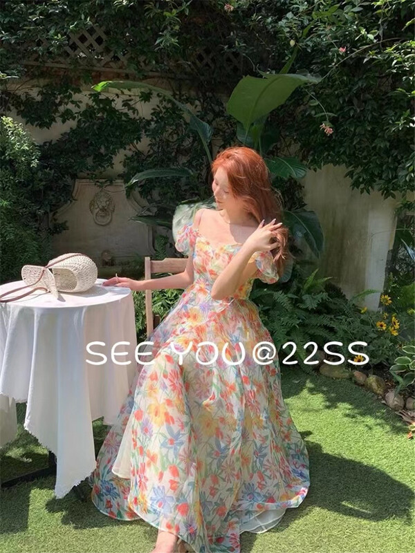 New in early summer! [see you] temperament fashion French Style Bubble Sleeve Dress 3757# PCZ