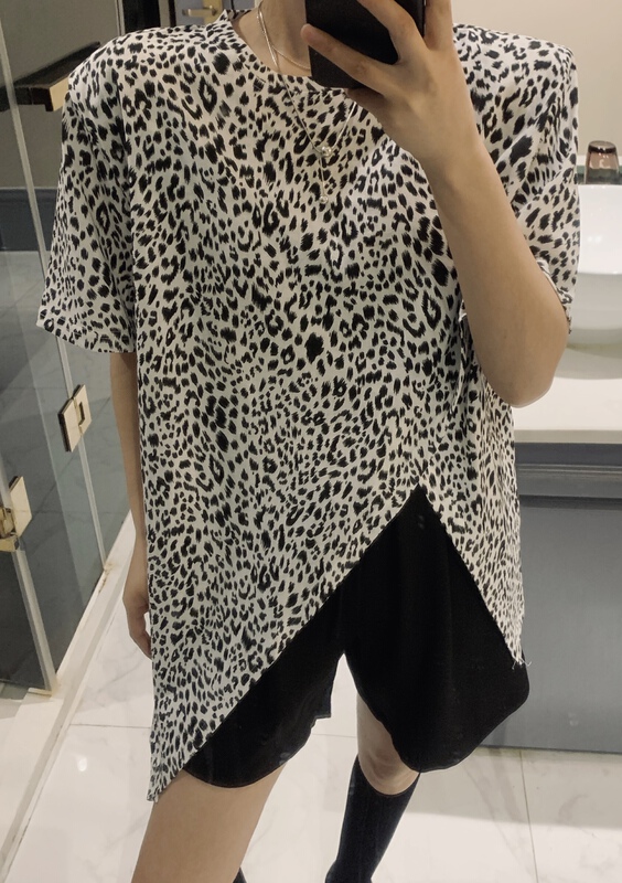[3. Three point] irregular slit leopard short sleeve T-shirt 7128# cqw