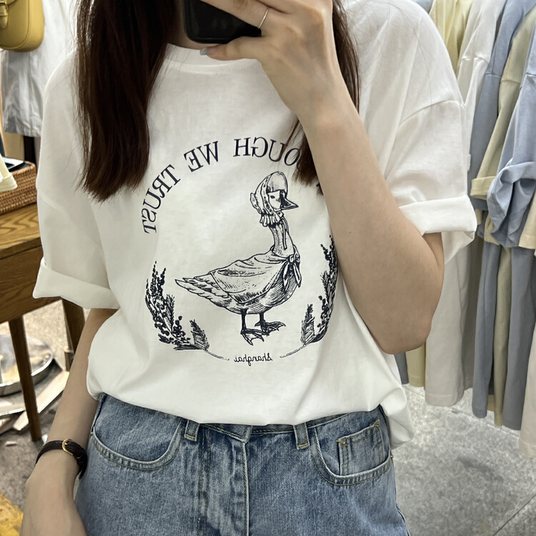 [Li Bai] round neck cartoon printed short sleeve T-shirt 2825-1\ll