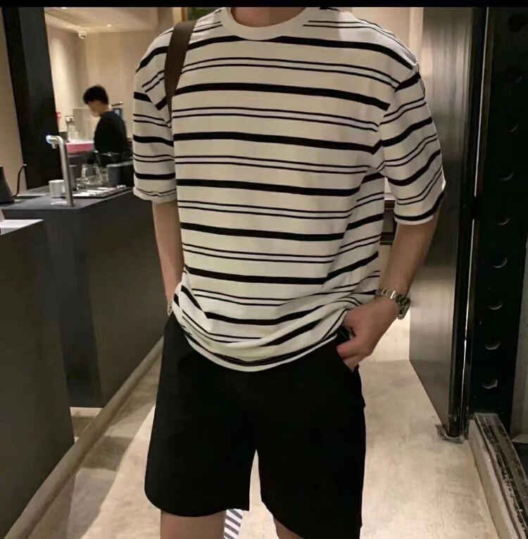 New year in early spring! [Shenzhi] crew neck stripe versatile short sleeve T-shirt f21001# ZZL