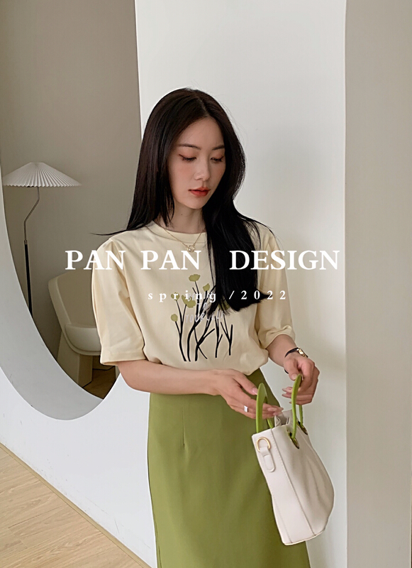 [Panpan] Korean personalized casual short sleeve T-shirt 3255# cqw