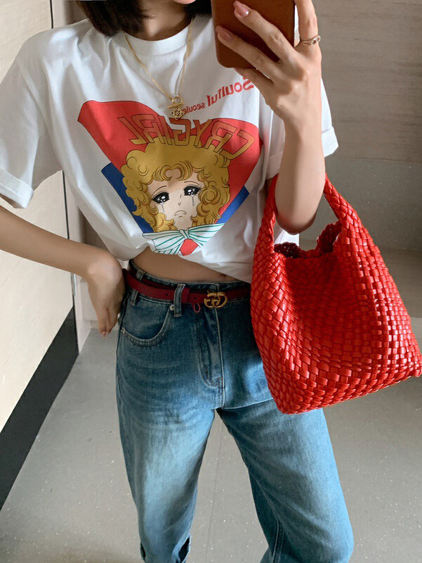 New year in early spring! [wgwe] Korean cartoon girl print short sleeve T-shirt 1192# PCZ