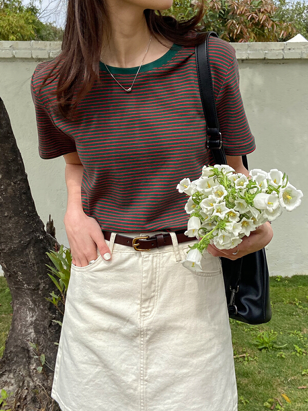 New year in early spring! [C for her] Korean stripe comfortable short sleeve T-shirt 5052# hjy