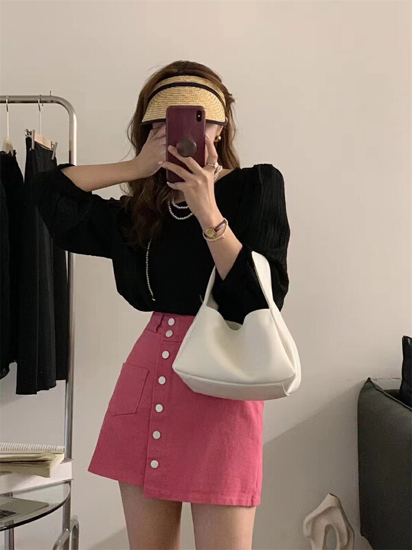 [w.min] Korean style design button up Hip Wrap Skirt 1815# CLS
