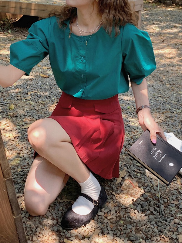 New in early summer! [m-canvas] Korean simple single breasted solid color shirt t152# lwy