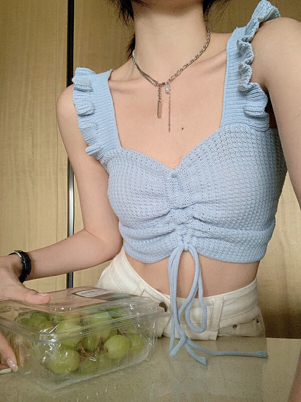 New in early summer! [f · P] Spice Girl V-neck drawstring chic versatile vest / sling 86030# HBx