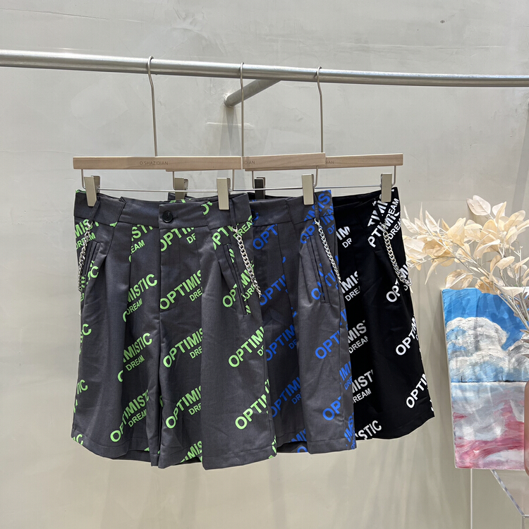 New year in early spring! [o.shazidian] letter printed 5-point casual shorts (with chain) 1316# CSX