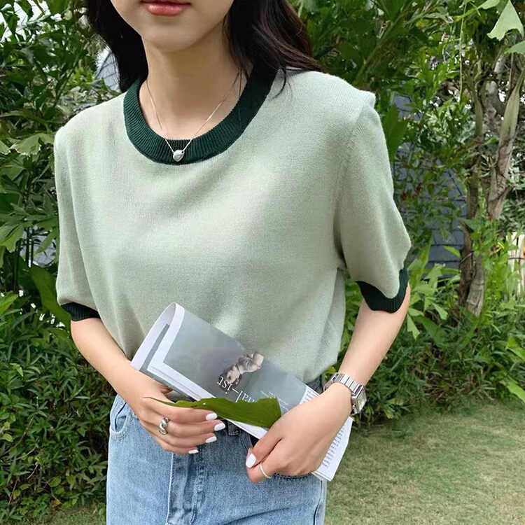 [qiqiyishe] Korean color contrast fashion sweater 6630# XYY