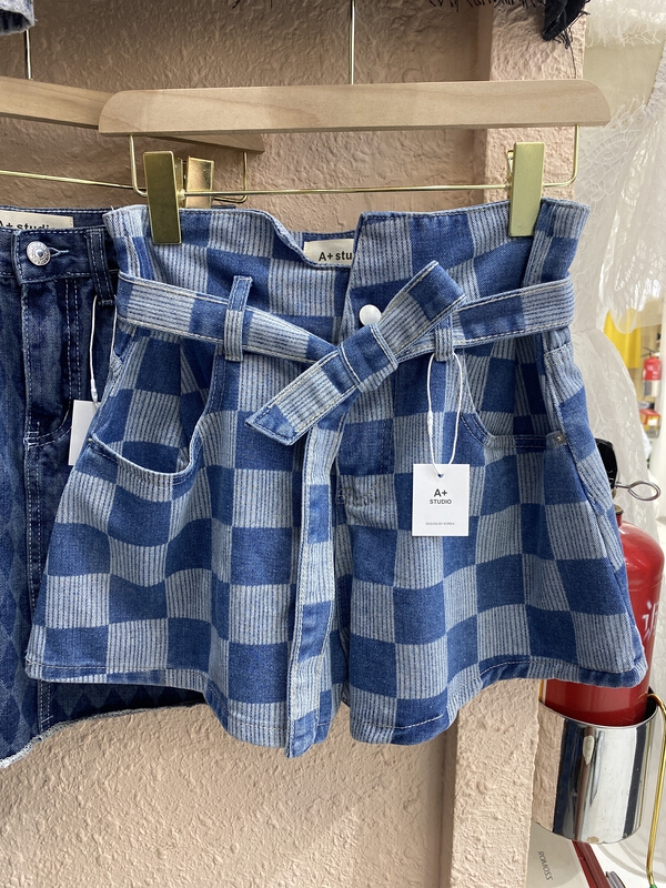 [a +] Vintage Plaid bud skirt pants (with waist rope) 6716# WPL