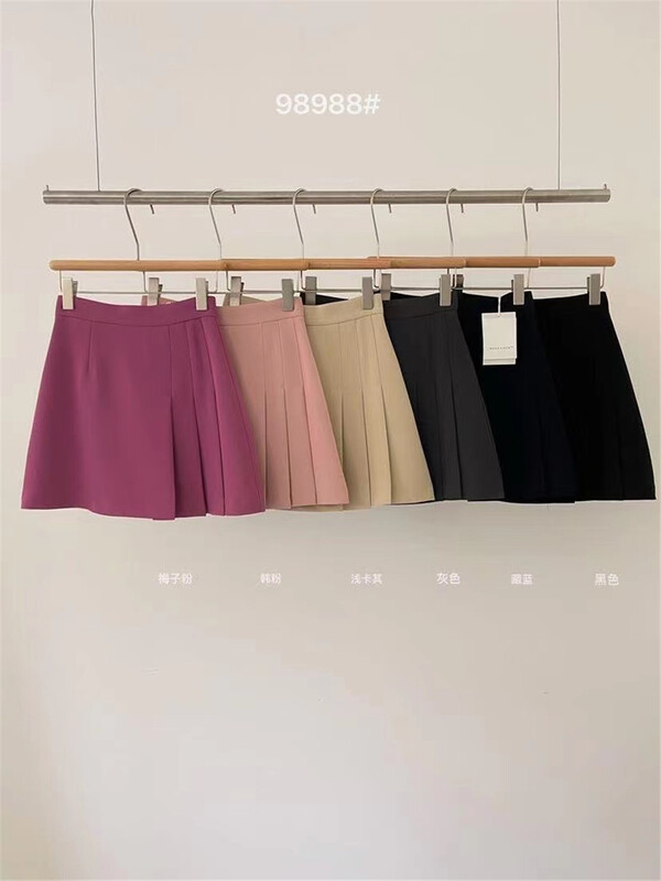 [wanna] Korean solid color pleated skirt 988# cqw