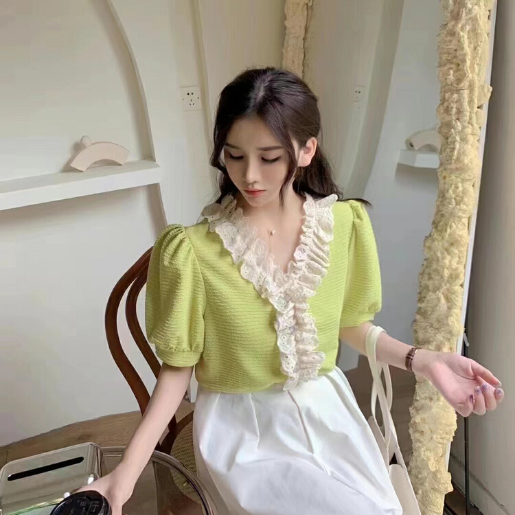 New in early summer! [small clothing] V-neck niche design shirt 1457# Cl