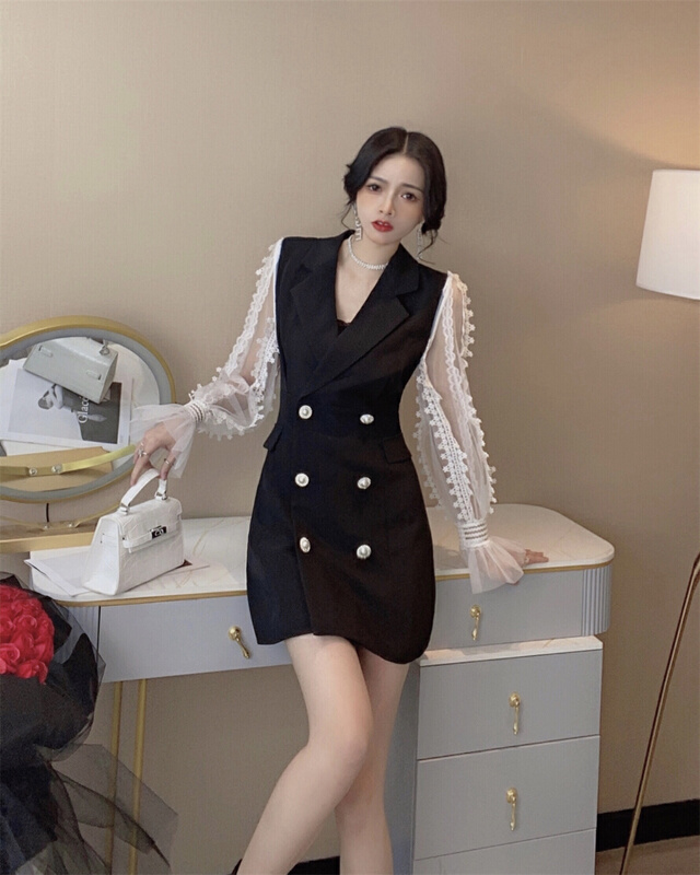 New year in early spring! [Shibuya 109] ladies thin color matching double breasted dress s0150# JJ