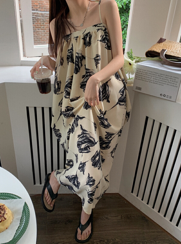 [timely rain] Han Feng's Vintage ink print dress 8919# WPL