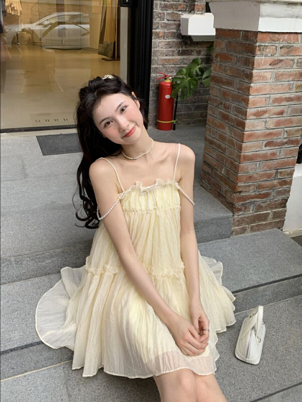 New in early summer! [X.C] Korean sweet elastic waist strap dress (with detachable chain) 289# WPL