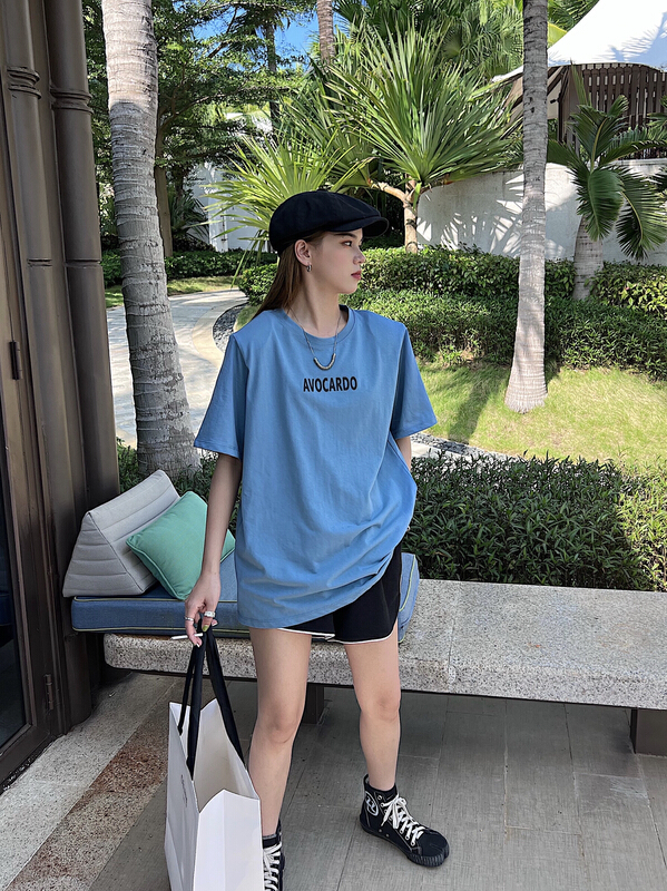 New in early summer! [Yuanxi] large letter shoulder pad short sleeve T-shirt 7042# LSL