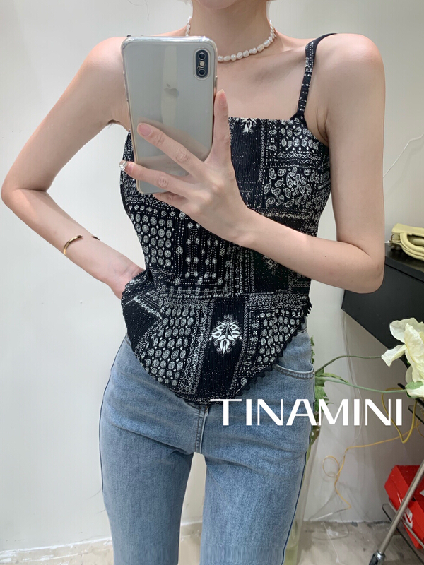 [Tina Mini] Korean Vintage Cherry vest / sling m0179# hjy