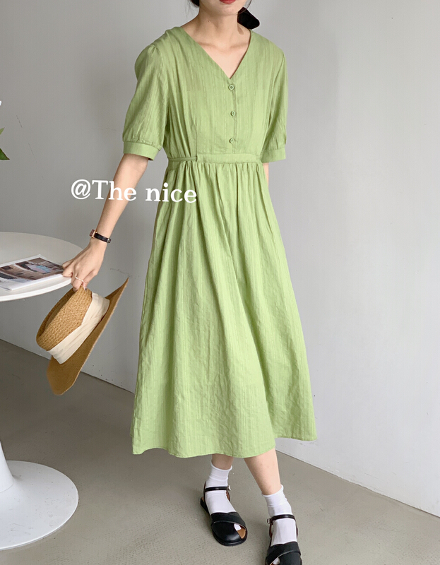 【THE NICE】簡約抽繩系帶收腰連衣裙  A6200#  HJY