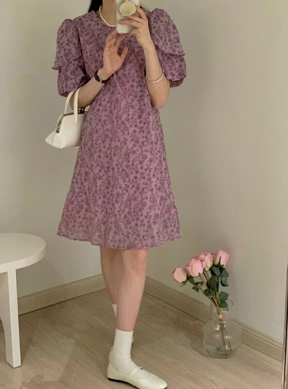 [RS] bubble sleeve floral lady dress rs1691# XYY