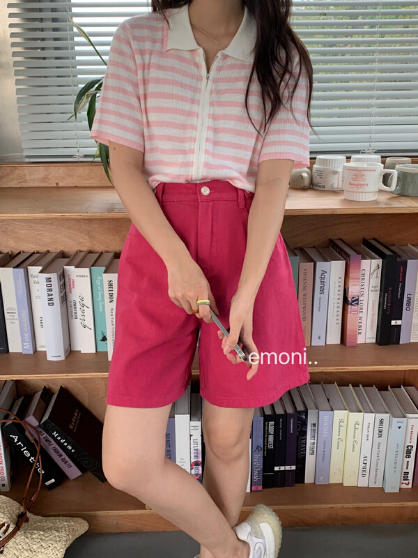 [emoni] striped zipper versatile warm sweater 9502# CLS
