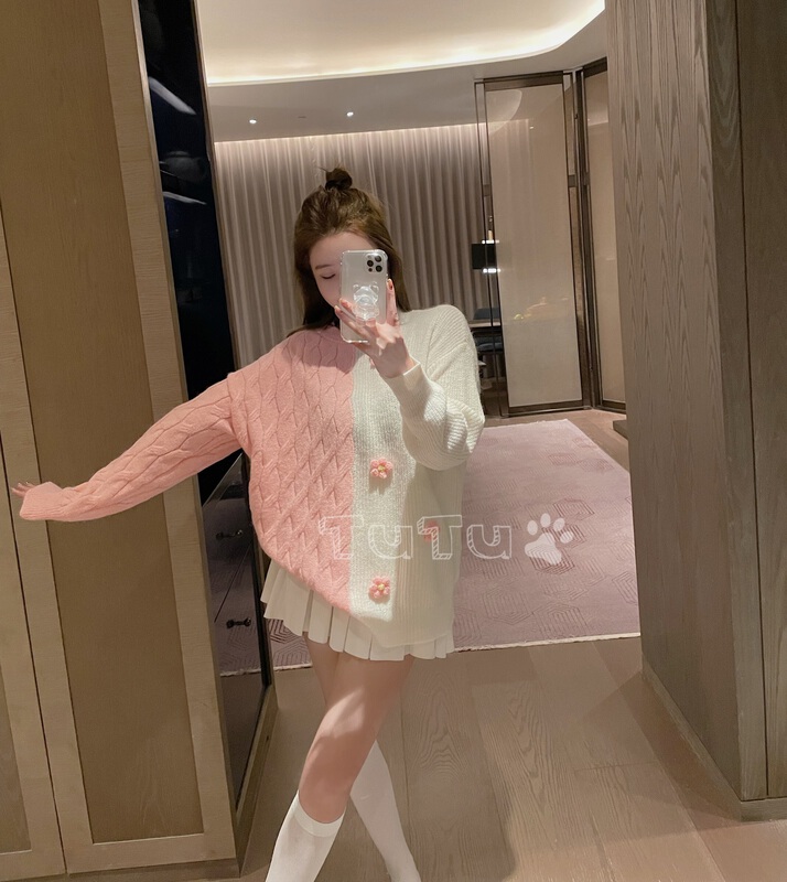 [Tutu] Korean three-dimensional floret color matching loose warm sweater a0597# cqw