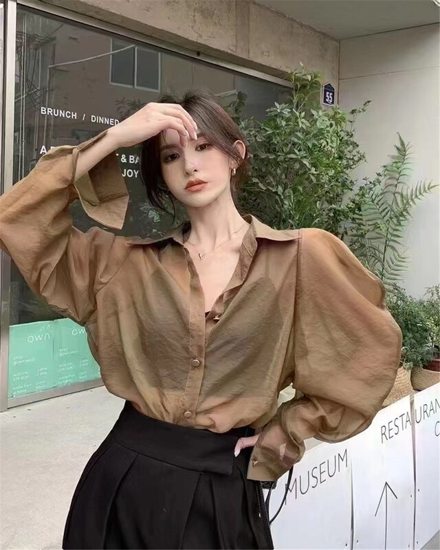 [March meow home] single breasted simple and versatile shirt 9910# L